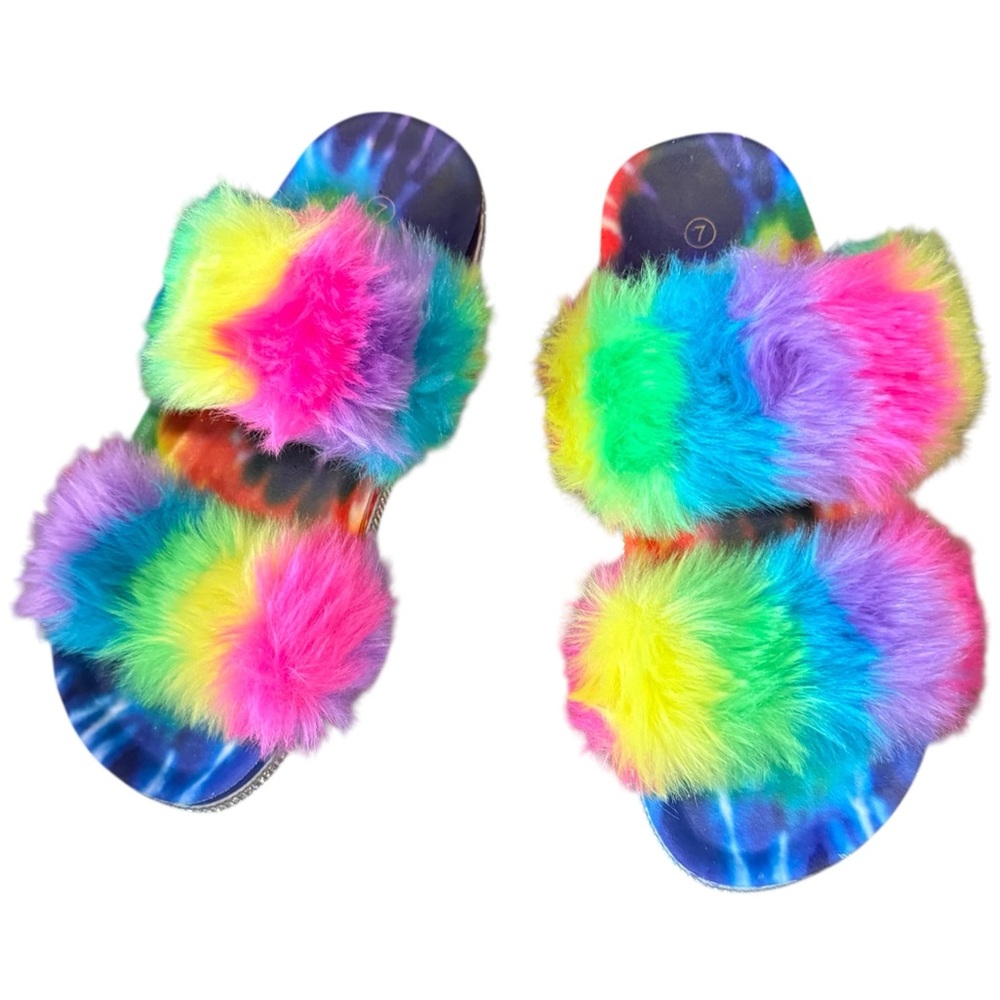 Mudd Rainbow Tie Dye Slide Sandals, Size 7